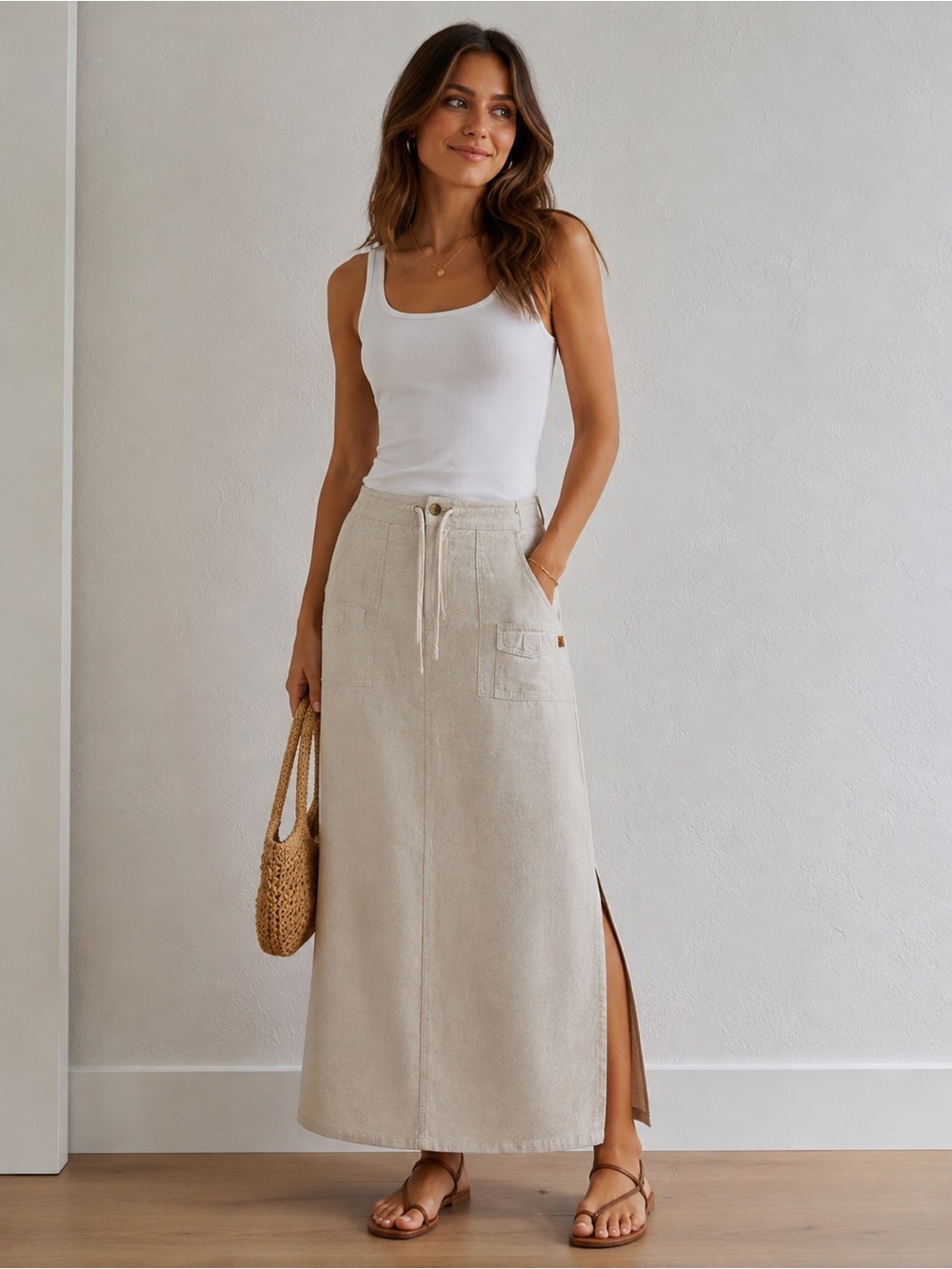 Linen Maxi Cargo Skirt